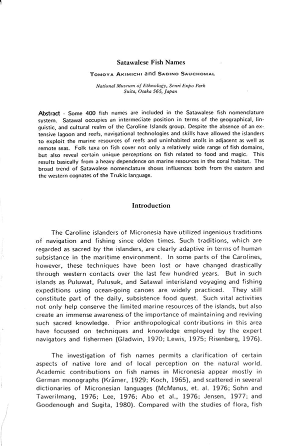 Satawalese Fish Names