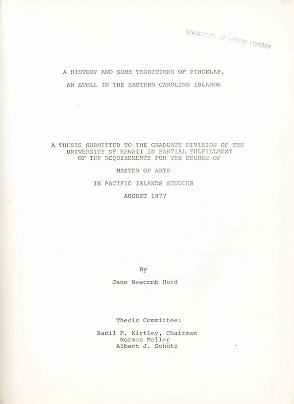 A History and Some Traditions of Pingelap, an Atoll in the Eastern Caroline Islands