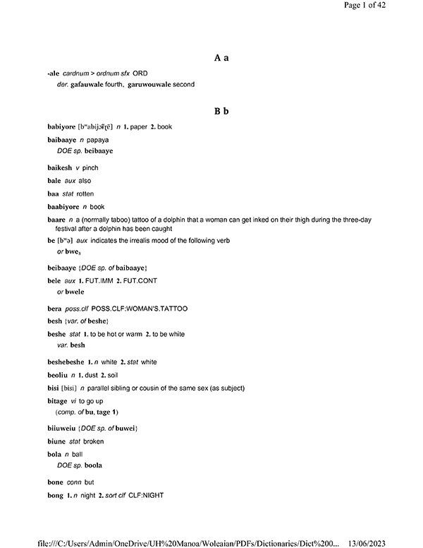 Woleaian-English Dictionary