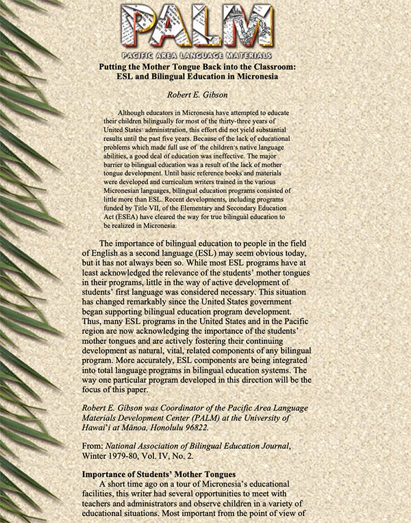 Putting the mother tongue back into the classroom—ESL and Bilingual Education in Micronesia