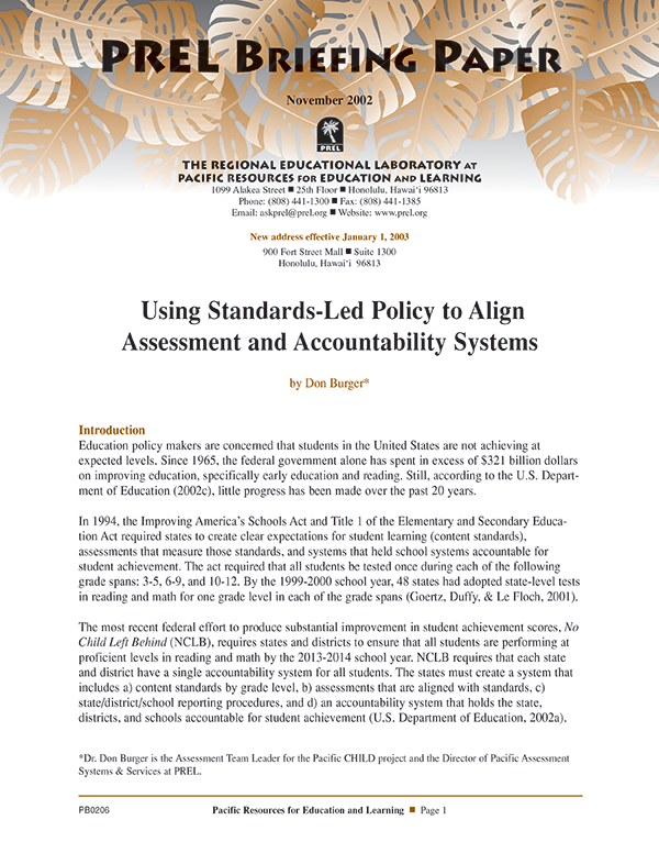 Using Standards-Led Policy to Align Assessment and Accountability Systems