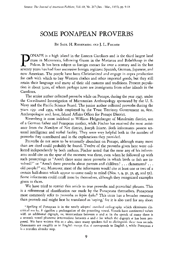 Some Ponapean Proverbs