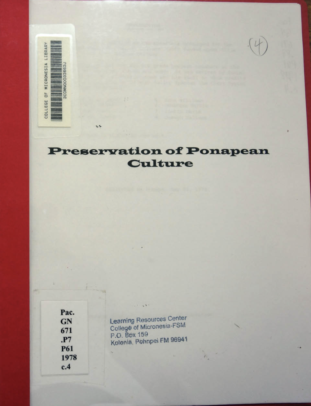 Preservation of Ponapean Culture